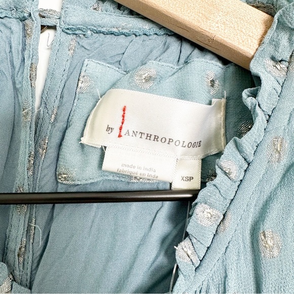 Anthropologie Natalie Flounced Blue & Silver Patterned Shift Dress - Picture 7 of 10